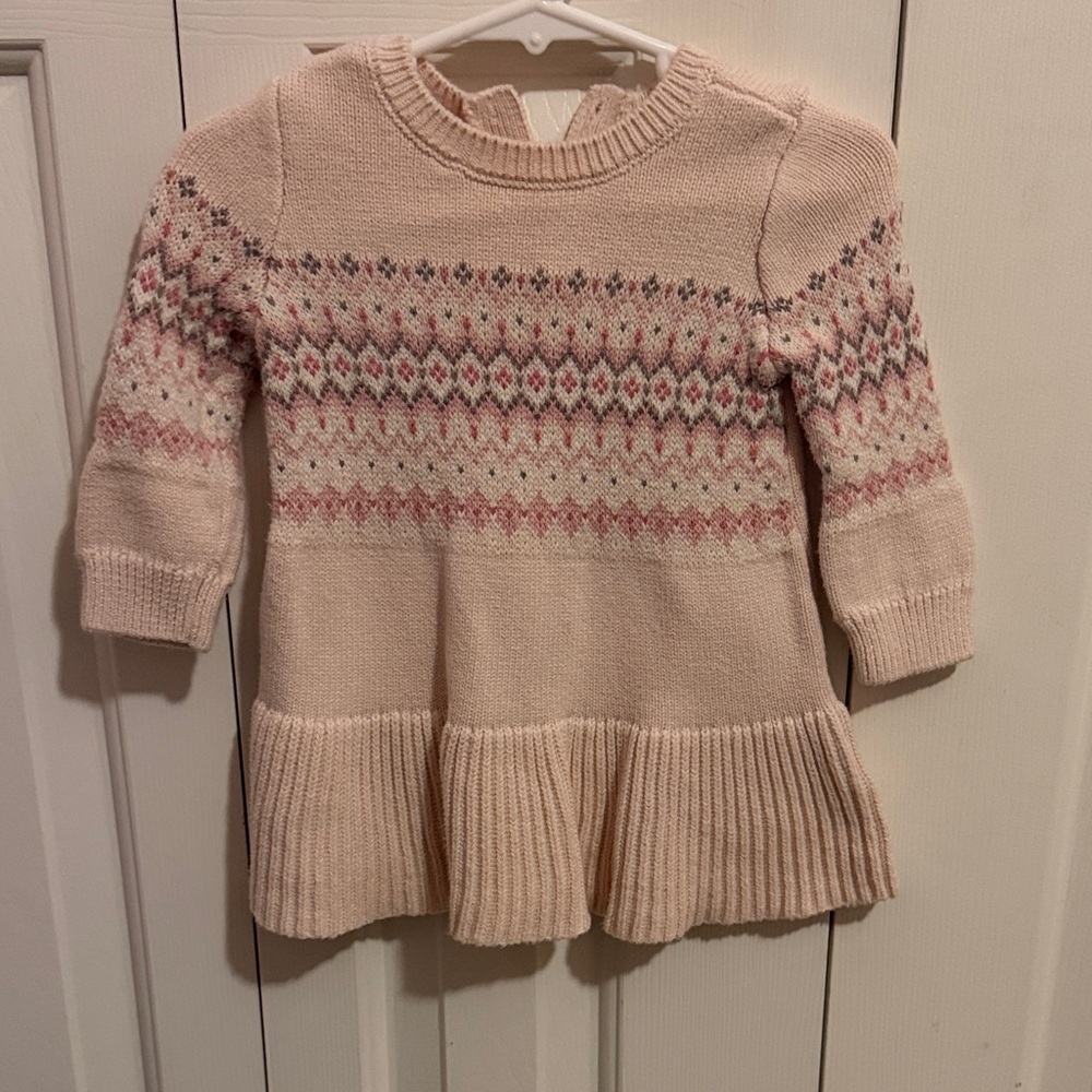 GAP Light Pink Fair Isle Knit Sweater Dress with Patterned Yoke